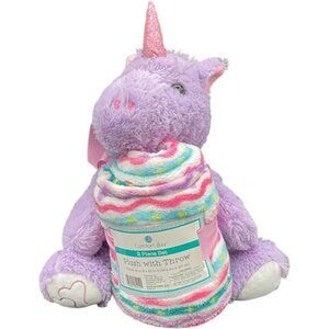 Comfort Bay Plush Unicorn & Rainbow Throw Blanket Set
